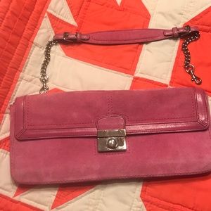 Coach clutch with strap. Pink suede